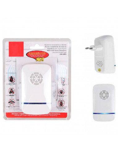 Tradineur - Repelentente de insectos y ratones eléctrico, 3 W, antimosquitos ultrasónico, luz LED, libre de químicos, hogar (Bla