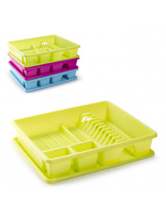 Tradineur - Escurreplatos rectangular grande, organizador de cocina, escurridor con bandeja, color surtido, 48 x 38 x 9 cm