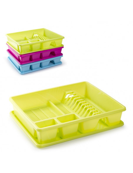Tradineur - Escurreplatos rectangular grande, organizador de cocina, escurridor con bandeja, color surtido, 48 x 38 x 9 cm