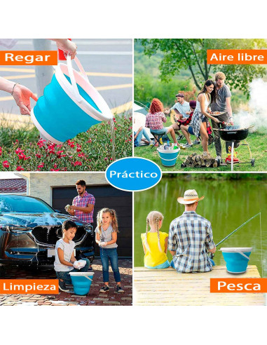 Tradineur - Cubo plegable de silicona y plástico con asa, limpieza interior, camping, pesca, viajes, lavado coches, 25 x 20,5 cm