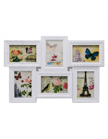 Marco para 6 Fotos de Pared múltiple, decoración del hogar. 36 x 52 x 2,5 cm Multimarco color blanco