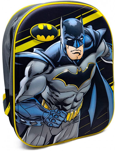 Tradineur - Mochila para niños en 3D con diseño de Batman, ideal para la escuela. Medidas de 25 x 31 x 10 cm para colgar en la e