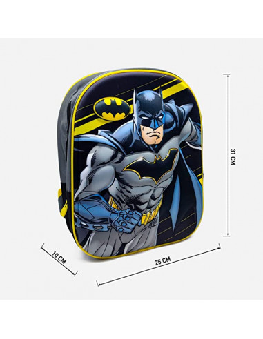 Tradineur - Mochila para niños en 3D con diseño de Batman, ideal para la escuela. Medidas de 25 x 31 x 10 cm para colgar en la e