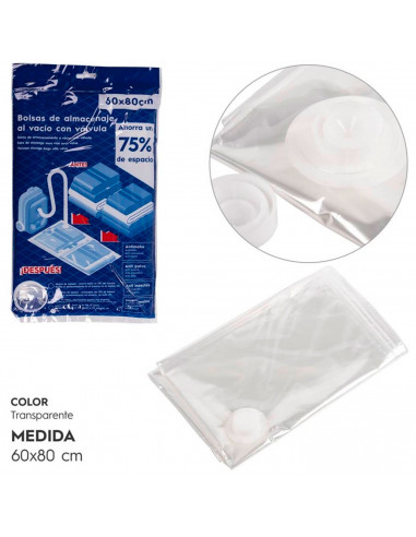 Tradineur - Bolsa salva espacio transparente para guardar ropa al vacío, almacenaje, ahorro de espacio, envasar prendas, ropa de
