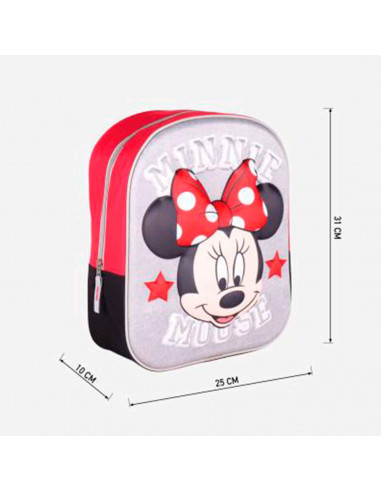 Tradineur - Mochila 3D para niños con diseño de Minnie Mouse, ideal para la escuela. Medidas de 25 x 31 x 10 cm para colgar en l