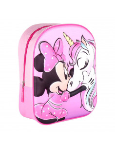 Tradineur - Mochila 3D rosa para niños con diseño de Minnie Mouse, ideal para la escuela. Medidas de 25 x 31 x 10 cm para colgar