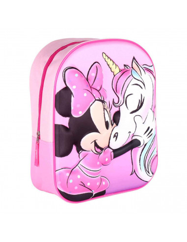 Tradineur - Mochila 3D rosa para niños con diseño de Minnie Mouse, ideal para la escuela. Medidas de 25 x 31 x 10 cm para colgar