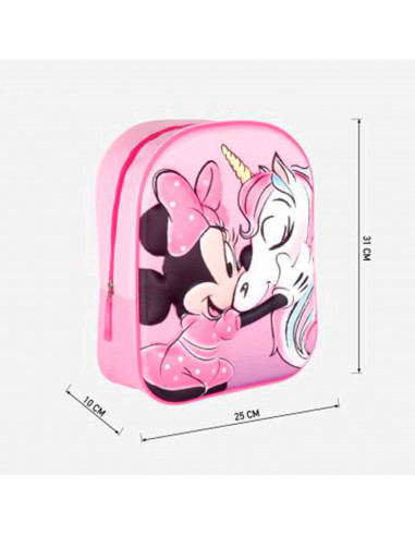 Tradineur - Mochila 3D rosa para niños con diseño de Minnie Mouse, ideal para la escuela. Medidas de 25 x 31 x 10 cm para colgar