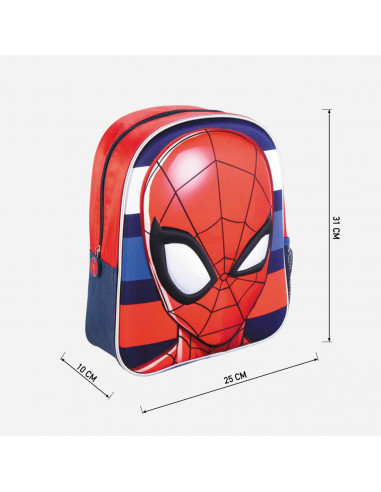Tradineur - Mochila azul para niños en 3D con diseño de Spiderman, ideal para la escuela. Medidas de 25 x 31 x 10 cm para colgar