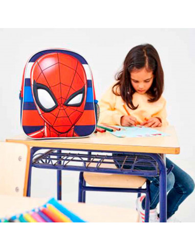Tradineur - Mochila azul para niños en 3D con diseño de Spiderman, ideal para la escuela. Medidas de 25 x 31 x 10 cm para colgar