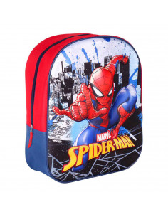 Tradineur - Mochila azul y roja para niños en 3D con diseño de Spiderman, ideal para la escuela. Medidas de 25 x 31 x 10 cm para
