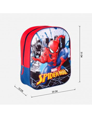 Tradineur - Mochila azul y roja para niños en 3D con diseño de Spiderman, ideal para la escuela. Medidas de 25 x 31 x 10 cm para