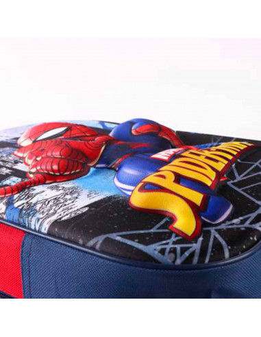 Tradineur - Mochila azul y roja para niños en 3D con diseño de Spiderman, ideal para la escuela. Medidas de 25 x 31 x 10 cm para