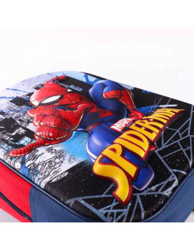 Tradineur - Mochila azul y roja para niños en 3D con diseño de Spiderman, ideal para la escuela. Medidas de 25 x 31 x 10 cm para