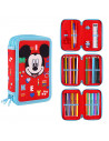 Tradineur- Plumier de Mickey Mouse, ideal para la escuela, de color azul y rojo, con 44 piezas entre boligrafos, rotuladores, la