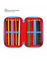 Tradineur- Plumier de Mickey Mouse, ideal para la escuela, de color azul y rojo, con 44 piezas entre boligrafos, rotuladores, la