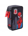 Tradineur- Plumier de Spiderman, ideal para la escuela, de color negro, con 44 piezas entre boligrafos, rotuladores, lapices, re
