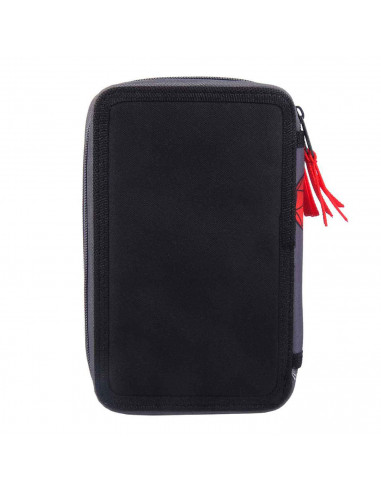 Tradineur- Plumier de Spiderman, ideal para la escuela, de color negro, con 44 piezas entre boligrafos, rotuladores, lapices, re