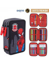 Tradineur- Plumier de Spiderman, ideal para la escuela, de color negro, con 44 piezas entre boligrafos, rotuladores, lapices, re