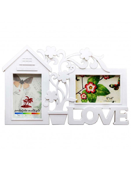 Marco para 2 fotos de pared múltiple, decoración del hogar. Multimarco portafotos love 23,7 x 37 x 2 cm color blanco