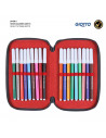 Tradineur- Plumier de Spiderman, ideal para la escuela, de color negro, con 44 piezas entre boligrafos, rotuladores, lapices, re