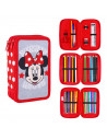 Tradineur- Plumier de Minnie Mouse, ideal para la escuela, de color gris, con 44 piezas entre boligrafos, rotuladores, lapices,