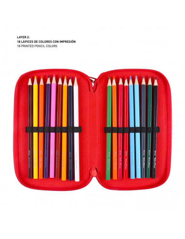 Tradineur- Plumier de Minnie Mouse, ideal para la escuela, de color gris, con 44 piezas entre boligrafos, rotuladores, lapices,