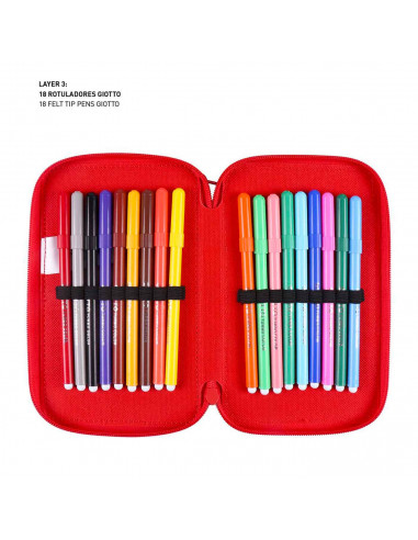 Tradineur- Plumier de Minnie Mouse, ideal para la escuela, de color gris, con 44 piezas entre boligrafos, rotuladores, lapices,