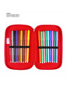 Tradineur- Plumier de Minnie Mouse, ideal para la escuela, de color gris, con 44 piezas entre boligrafos, rotuladores, lapices,