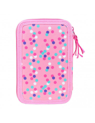 Tradineur- Plumier rosa de Minnie Mouse, ideal para la escuela, con 42 piezas entre boligrafos, rotuladores, lapices, regla....
