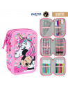 Tradineur- Plumier rosa de Minnie Mouse, ideal para la escuela, con 42 piezas entre boligrafos, rotuladores, lapices, regla....