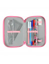 Tradineur- Plumier rosa de Minnie Mouse, ideal para la escuela, con 42 piezas entre boligrafos, rotuladores, lapices, regla....