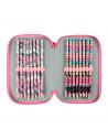 Tradineur- Plumier rosa de Minnie Mouse, ideal para la escuela, con 42 piezas entre boligrafos, rotuladores, lapices, regla....
