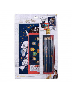 Tradineur - Set para colorear de Harry Potter, con lápices de colores, cuaderno A4, cuaderno A5 y pegatinas. Medidas 32 x 21,5 c