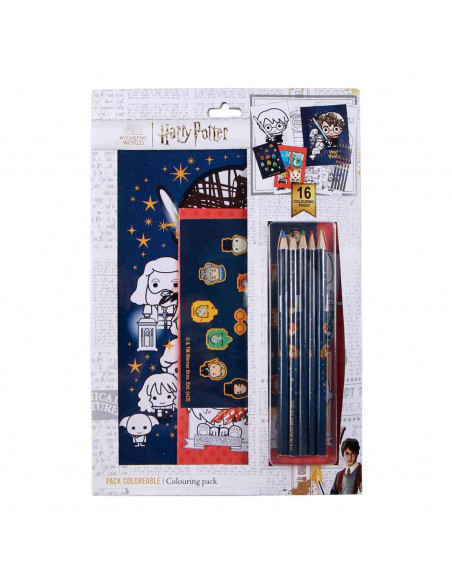 Tradineur - Set para colorear de Harry Potter, con lápices de colores, cuaderno A4, cuaderno A5 y pegatinas. Medidas 32 x 21,5 c