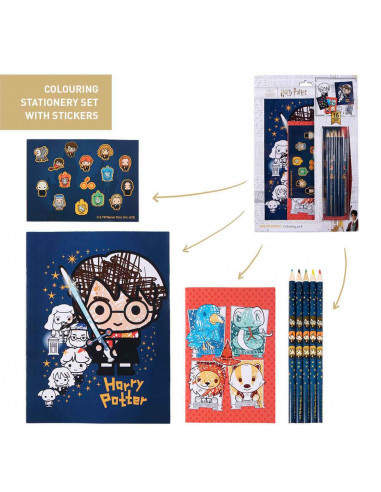 Tradineur - Set para colorear de Harry Potter, con lápices de colores, cuaderno A4, cuaderno A5 y pegatinas. Medidas 32 x 21,5 c