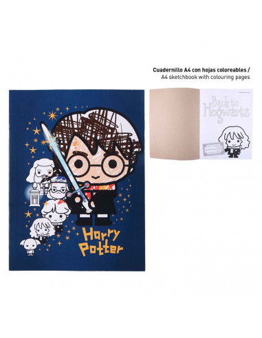Tradineur - Set para colorear de Harry Potter, con lápices de colores, cuaderno A4, cuaderno A5 y pegatinas. Medidas 32 x 21,5 c