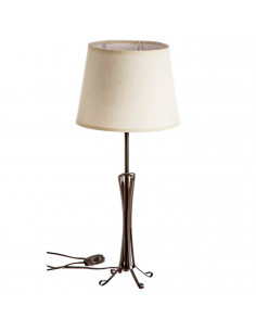 Tradineur - Lámpara de sobremesa de hierro, lámparilla para mesita de noche, tulipa de tela y enchufe, sala de estar, dormitorio