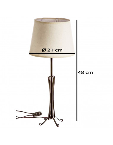 Tradineur - Lámpara de sobremesa de hierro, lámparilla para mesita de noche, tulipa de tela y enchufe, sala de estar, dormitorio