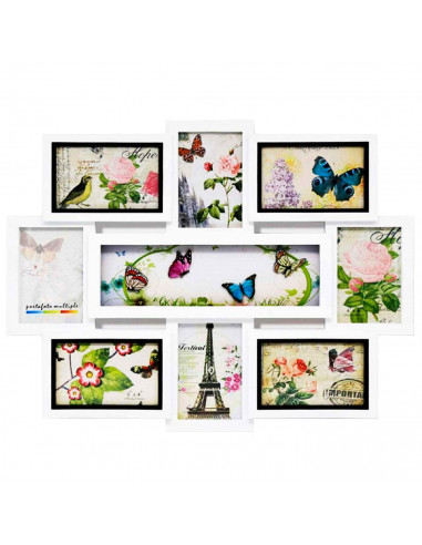 Marco para 9 fotos de pared múltiple decoración del hogar. Multimarco portafotos color blanco 44 x 56 x 2.5 cm