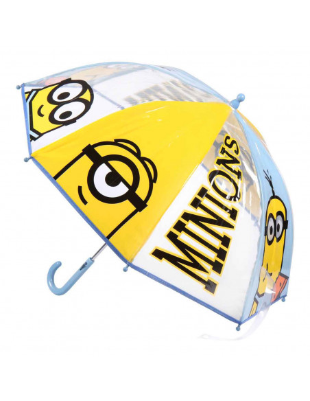 Tradineur - Paraguas de los Minions, especial para niños, trasparente y con dibujos, de 8 varillas. Medidas 64 x 8 cm. Licencia
