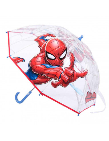 Tradineur - Paraguas de Spiderman, especial para niños, trasparente y con dibujos, de 8 varillas. Medidas 64 x 8 cm. Licencia Of