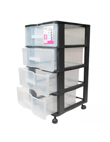 Cajonera de color negro wagon 4 cajones con ruedas 67,5 x 37 x 39,3 cm.  Contenedor de plástico para folios especial para oficin