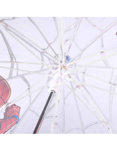 Tradineur - Paraguas de Spiderman, especial para niños, trasparente y con dibujos, de 8 varillas. Medidas 64 x 8 cm. Licencia Of