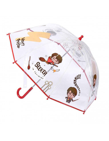 Tradineur - Paraguas de Harry Potter, especial para niños, trasparente y con dibujos, de 8 varillas. Medidas 64 x 8 cm. Licencia