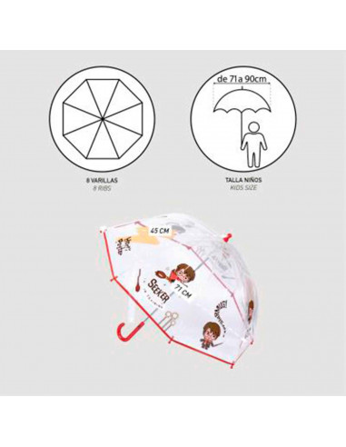 Tradineur - Paraguas de Harry Potter, especial para niños, trasparente y con dibujos, de 8 varillas. Medidas 64 x 8 cm. Licencia
