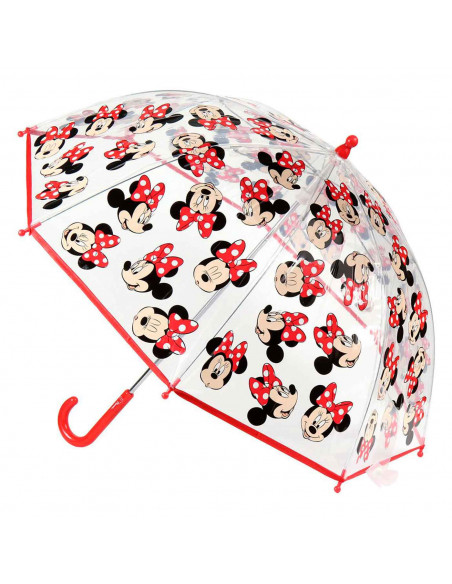 Tradineur - Paraguas de Miinie Mouse, especial para niños, trasparente y con dibujos, de 8 varillas. Medidas 64 x 8 cm. Licencia