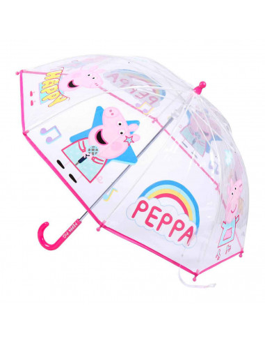 Tradineur - Paraguas de Peppa Pig, especial para niños, trasparente y con dibujos, de 8 varillas. Medidas 64 x 8 cm. Licencia Of