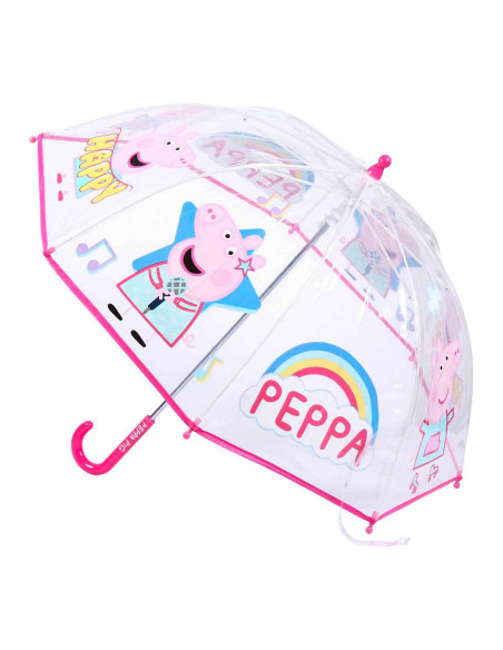 Tradineur - Paraguas de Peppa Pig, especial para niños, trasparente y con dibujos, de 8 varillas. Medidas 64 x 8 cm. Licencia Of