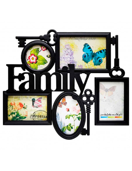 Marco para 5 fotos de pared múltiple decoración del hogar family. Multimarco portafotos 39 x 45 x 2 cm color negro